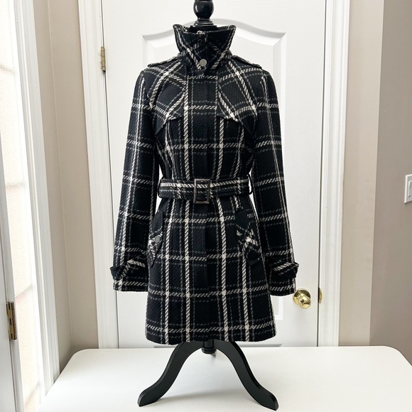 Ricki’s Chic Black Grey White Plaid Coat Belted Size XS - Picture 16 of 16
